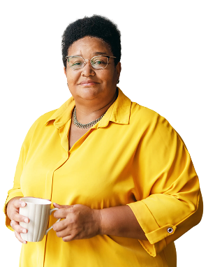 A woman holding a mug.
