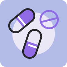 Two pills with a no symbol icon.