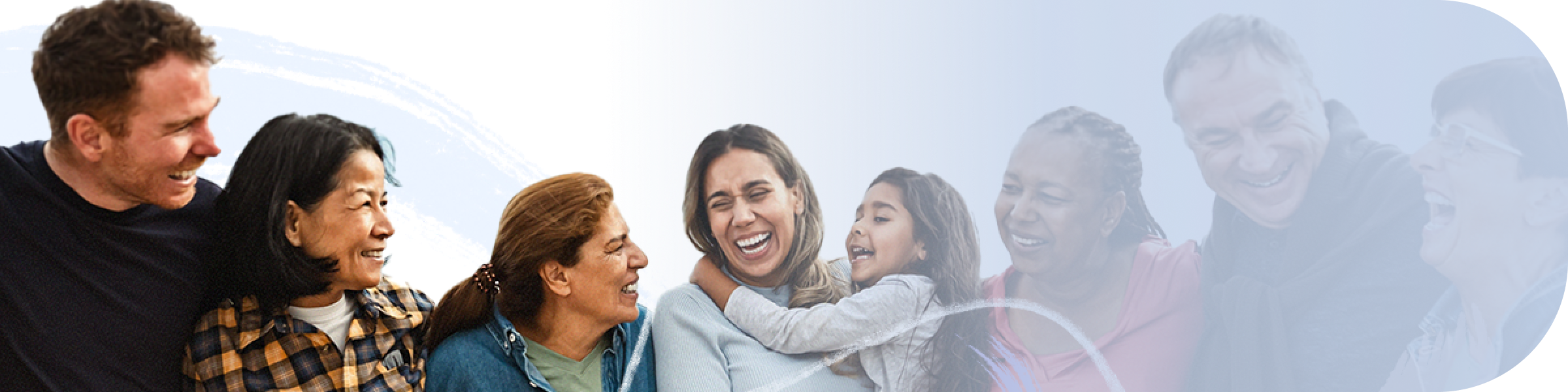 Actors portraying a group of people smiling together.