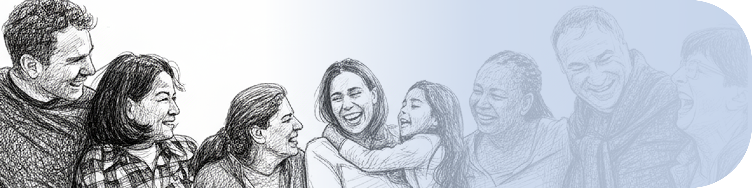 Illustration of a group of people smiling together.