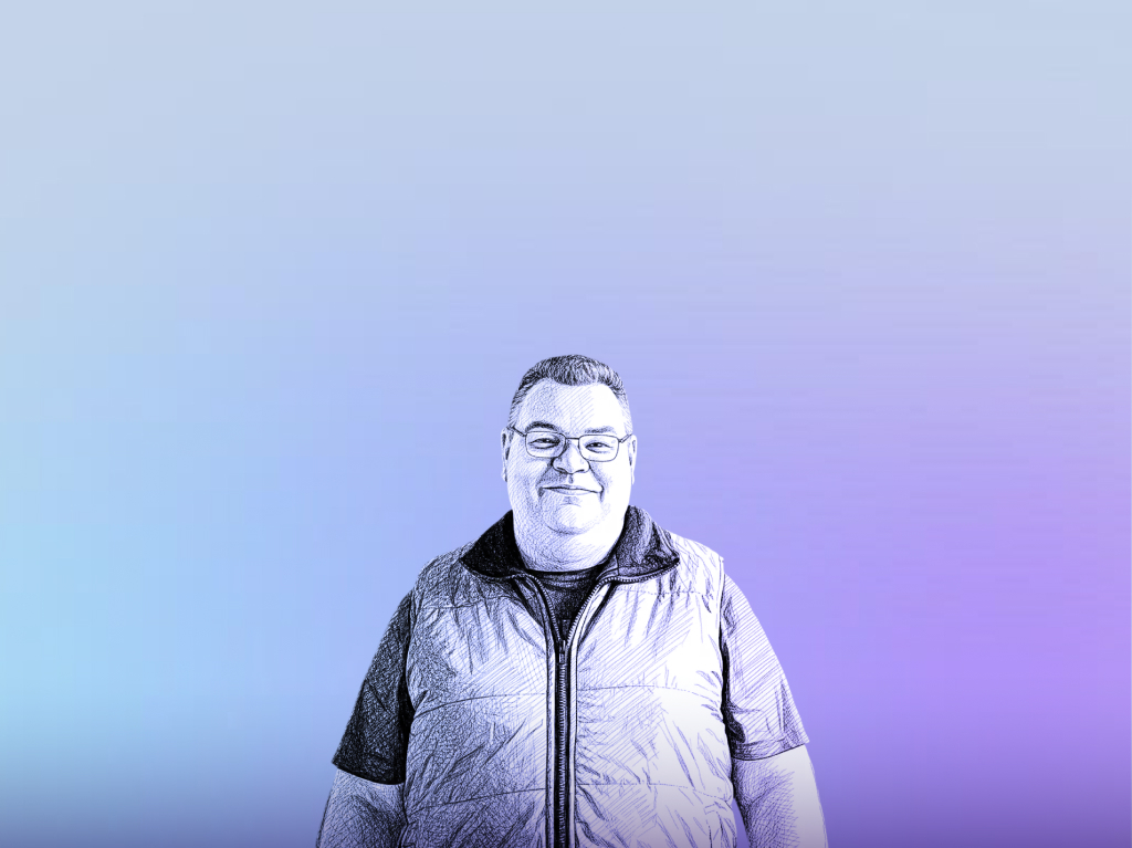 Sketch illustration of a man wearing a vest.